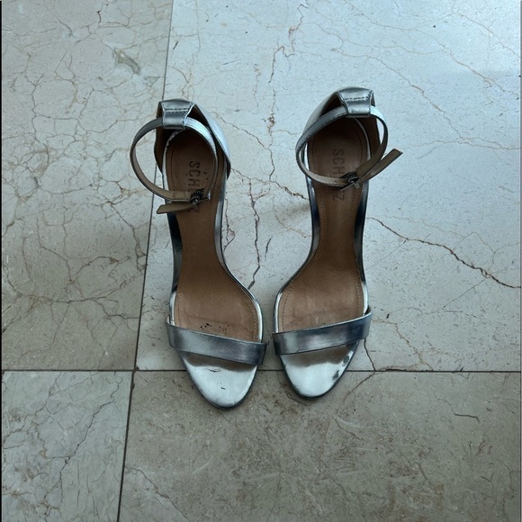 Schutz Silver Leather High Heels Sandals - Picture 1 of 16